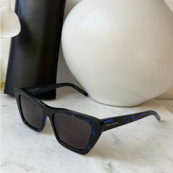 NEW Saint Laurent SL276 Mica Blue Havana Cat Eye Sunglasses - Picture 1 of 8